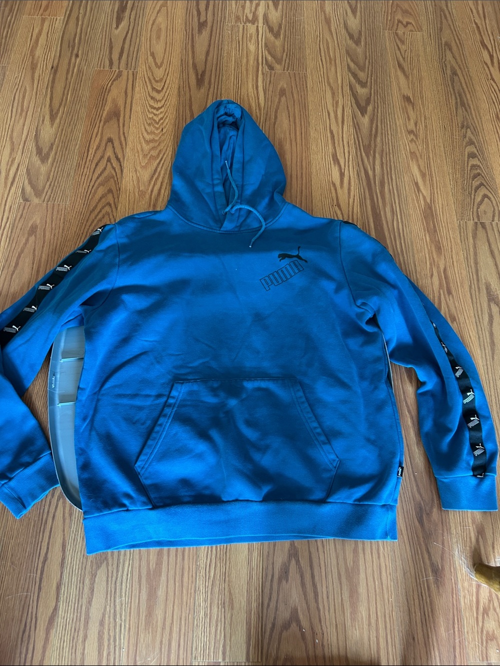Puma Teal/Blue Men's Pullover Hoodie with Logo Tape Sleeves